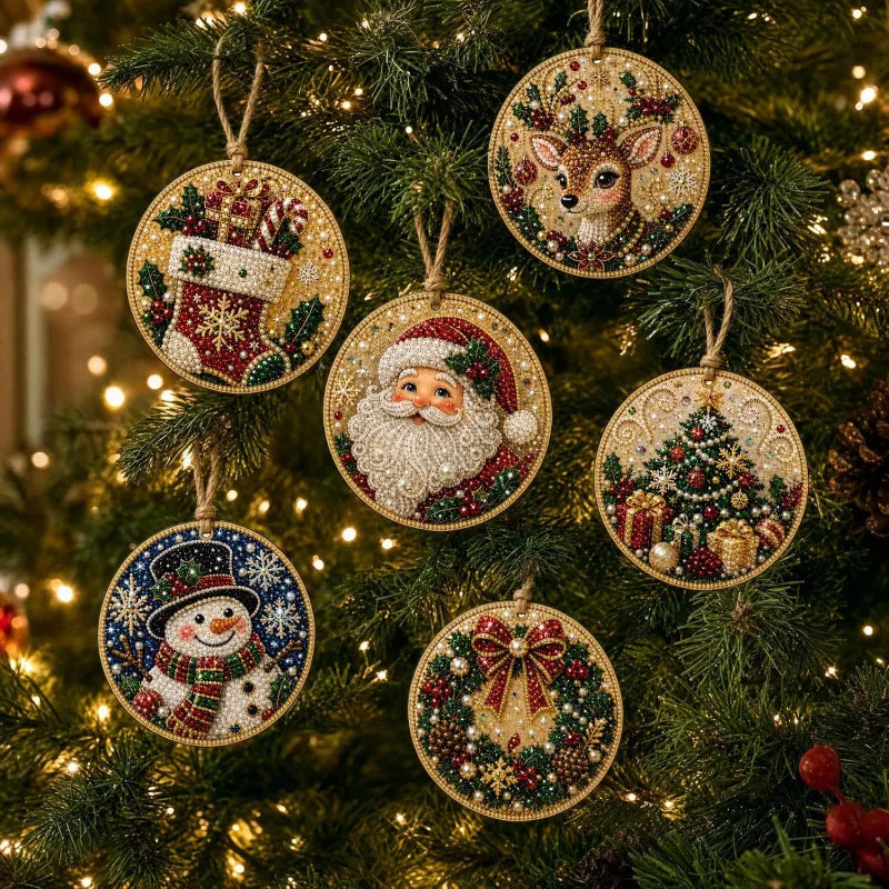6-Pack DIY Pearl & Diamond Christmas Ornaments with Jute Twine, Hanging Holiday Decorations