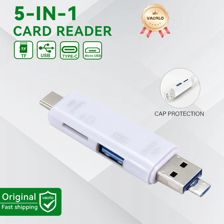 6-in-1 USB-C OTG Card Reader & USB 3.0 Flash Drive Adapter — SD / TF / MicroSD for Phone, Tablet, Laptop