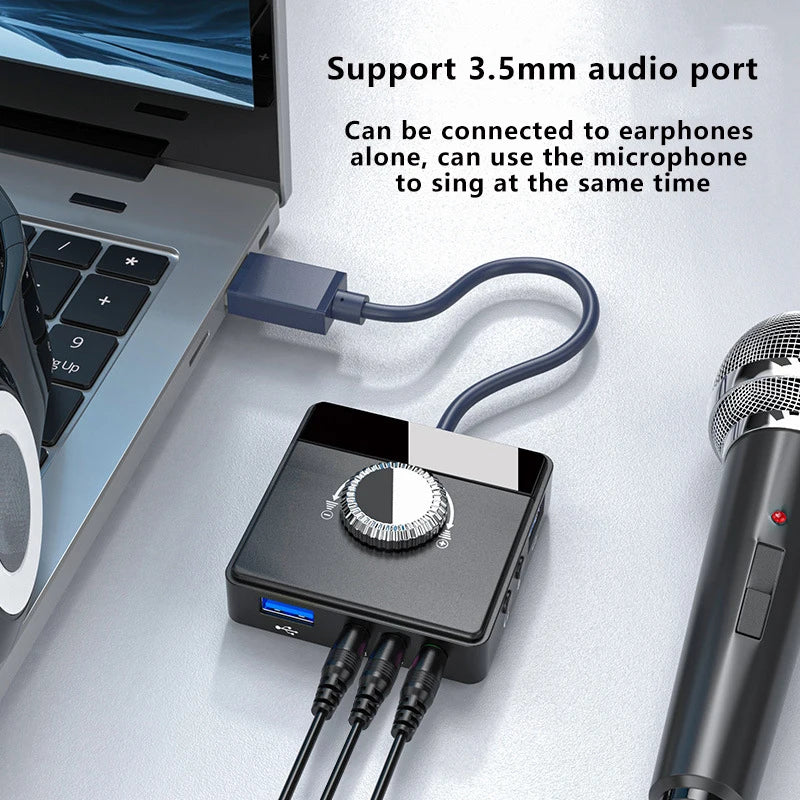 USB External Sound Card with 3-Port USB Hub – Plug-and-Play Audio Adapter for Headset & Microphone, 15Hz–25kHz
