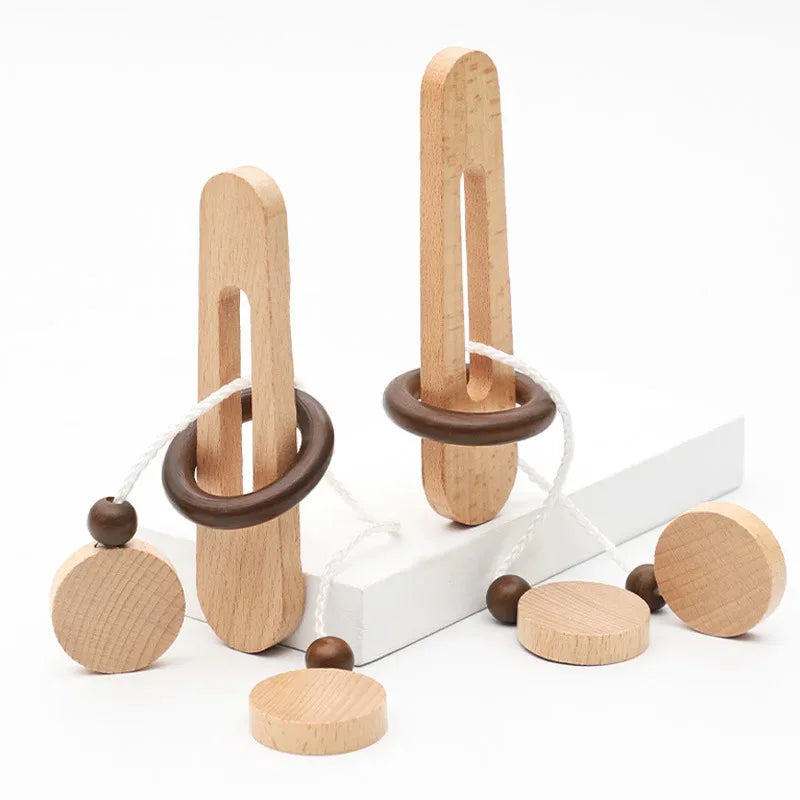 Wooden Ring Puzzle Brain Teaser - Unlocking Logic Game & Hands-On Learning Toy for Teens & Adults