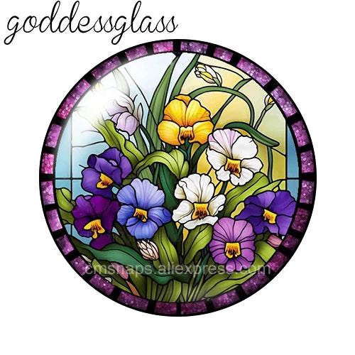 10-Pack Round Glass Photo Cabochons (12/18/20/25mm) Floral Flat Back for Jewelry Making