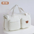 Bear Embroidery Diaper Bag - Beige Cotton Mommy Bag, 48 x 22 x 26 cm (18.9 x 8.7 x 10.2 in), Zippered Messenger Baby Bag