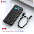 30000mAh 65W PD Power Bank Portable Charger USB-C Fast Charging for iPhone Android Laptops Tablets