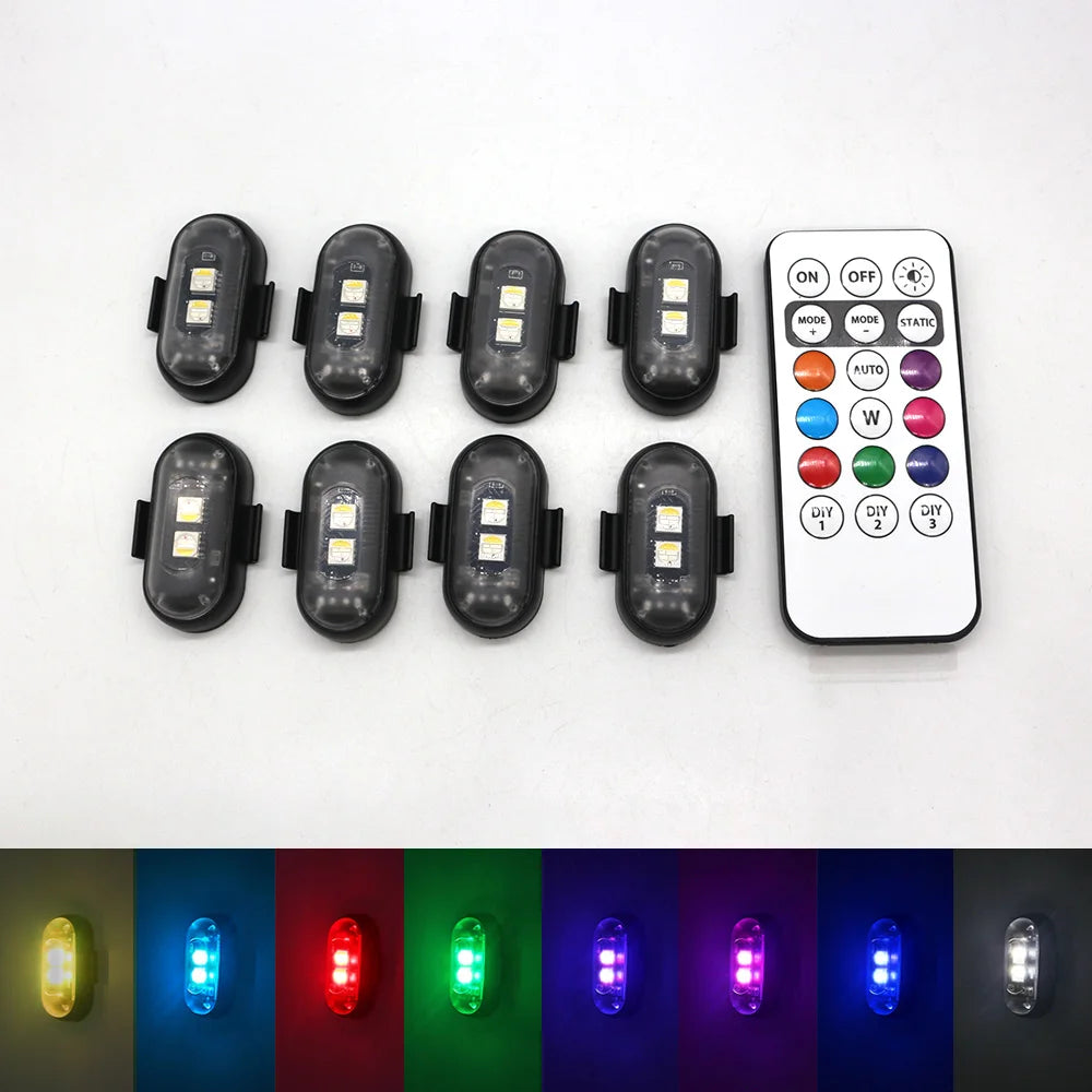 4/10-Pack Car LED Warning Lights — Rechargeable Wireless Decorative Atmosphere Lamps with Remote Control