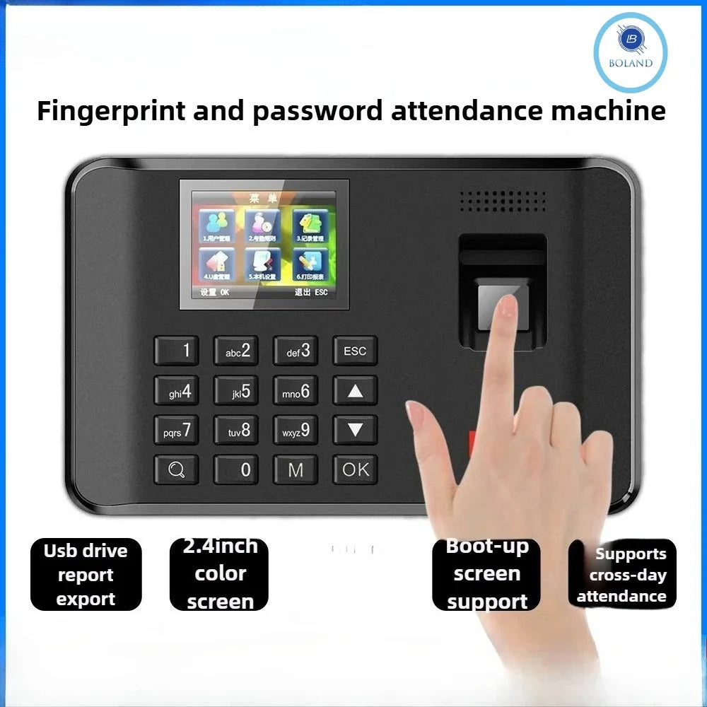 Biometric Fingerprint Time Attendance Machine - Multi-Function Employee Clock In/Out System for Office & HR