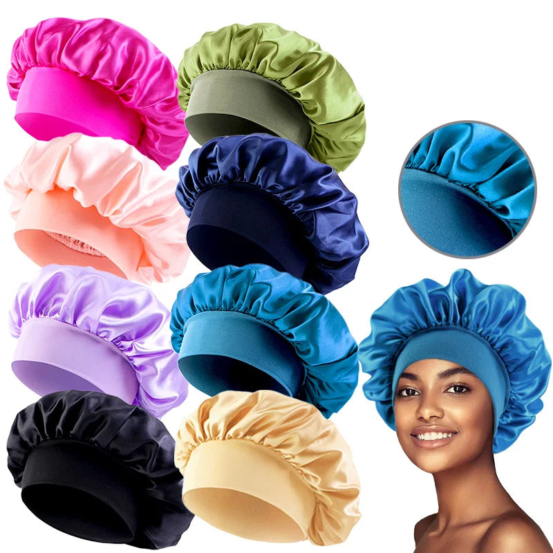 Women's Satin Wide-Brim Sleep Bonnet – Elastic Hair Care Night Cap, One Size