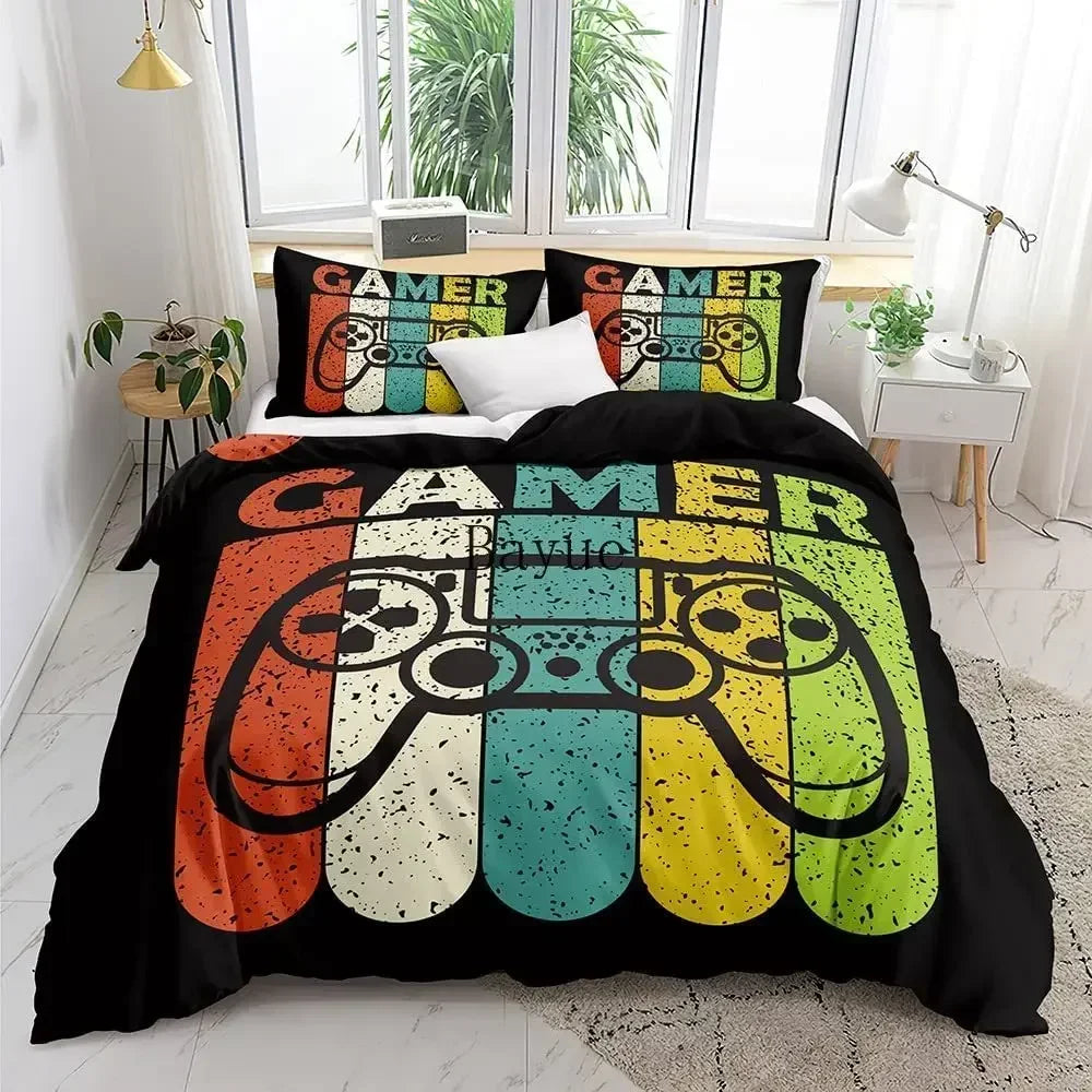 Gamer Bedding Set 3-Piece Duvet Cover & 2 Pillowcases – Video Game Controller Design for Kids & Teens