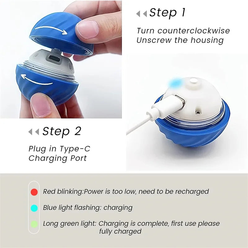 Interactive Rechargeable Pet Ball Toy USB — Automatic Moving Bouncing Ball for Puppies & Kittens, 5.2 cm (2.05 in)