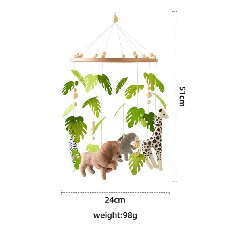 Wooden Crochet Crib Mobile with Felt Rattles – Hanging Bed Bell Toy for Newborns & Infants 0-12 Months