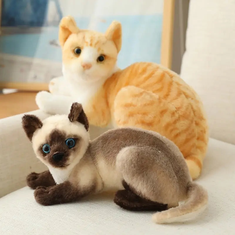 Siamese Cat Plush Toy 7.9–9.8 in (20–25 cm) Lifelike Stuffed Cat, Soft Cuddly Decor & Gift
