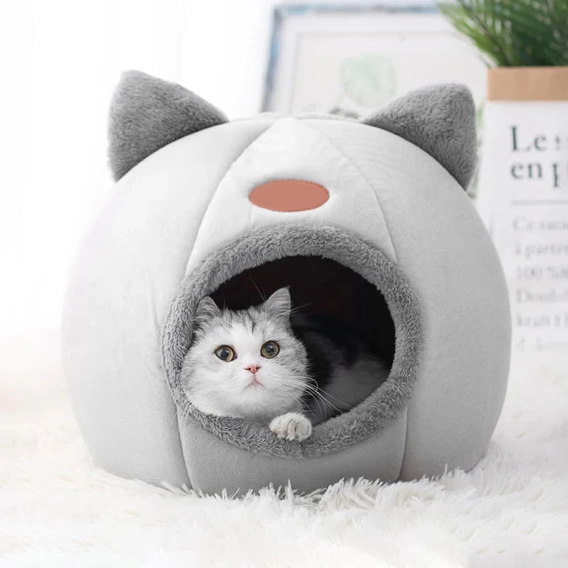 Plush Cat Cave Bed for Cats & Small Dogs – Indoor Pet House Tent with Removable Cushion, M/L/XL (33–39 cm | 13–15 in)