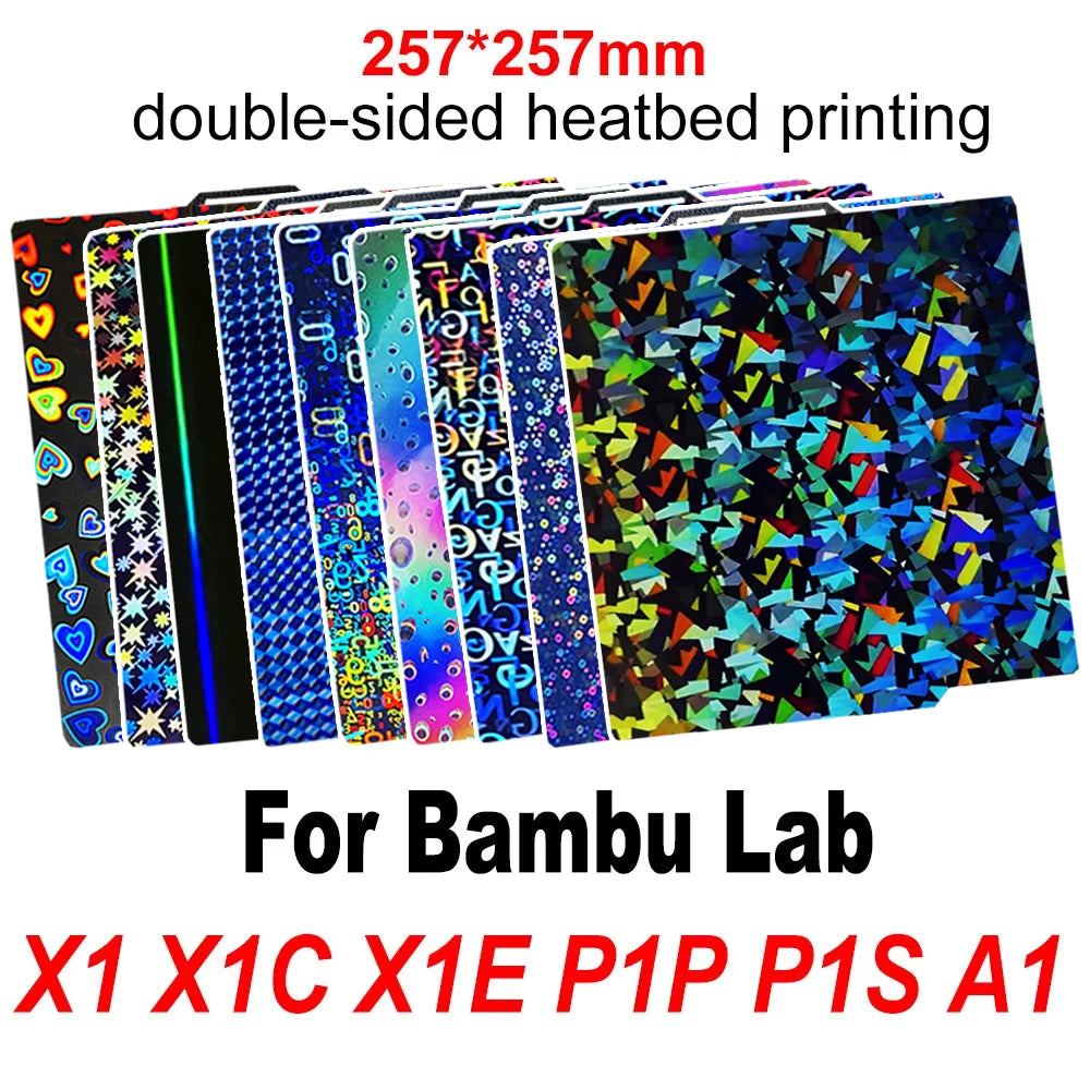 257x257mm (10.12x10.12in) Magnetic Smooth PEI Build Plate — PEO/PET Finishes — Fits X1, X1-Carbon, P1P, P1S, X1E, A1 3D Printers