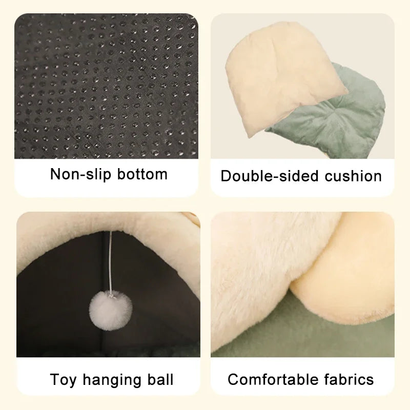 Washable Cozy Cat Bed - Semi-Closed Pet Lounger with Removable Cushion for Cats & Small Dogs (S/M/L)