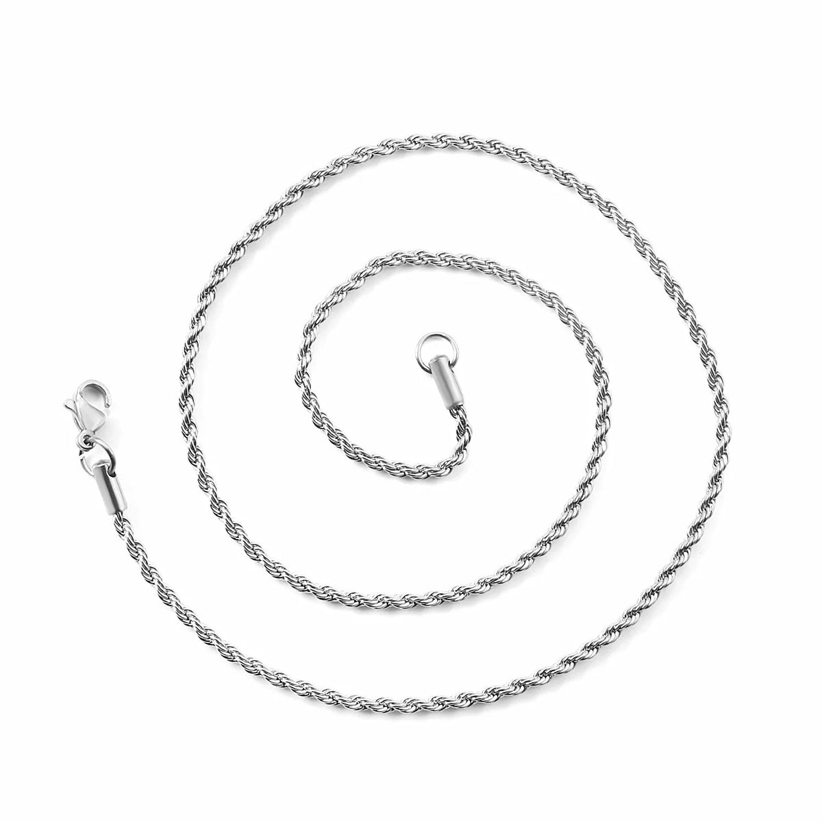 Silver Stainless Steel Rope Chain Necklace — Twisted Singapore Link for Men & Women, Widths 2mm/3mm/4mm/5mm (0.08–0.20 in)