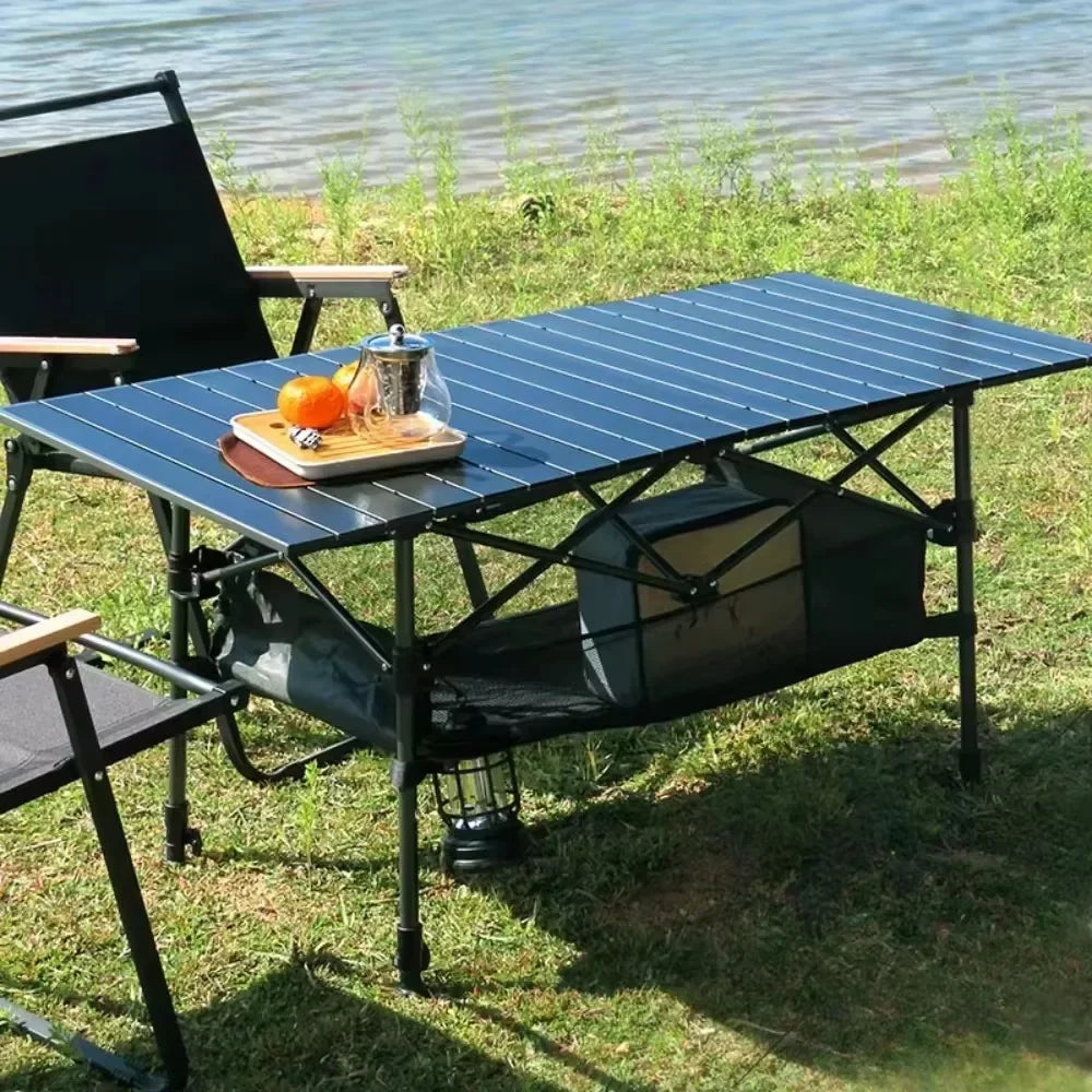 Portable Aluminum Alloy Folding Camping Table - Lightweight Roll-Up Picnic Table, Seats 6