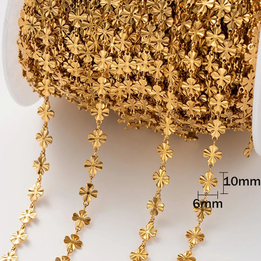 1 Meter (39.4 in / 3.28 ft) Stainless Steel Flower Clover Chain for DIY Necklace Bracelet Jewelry Making Accessories No Fade