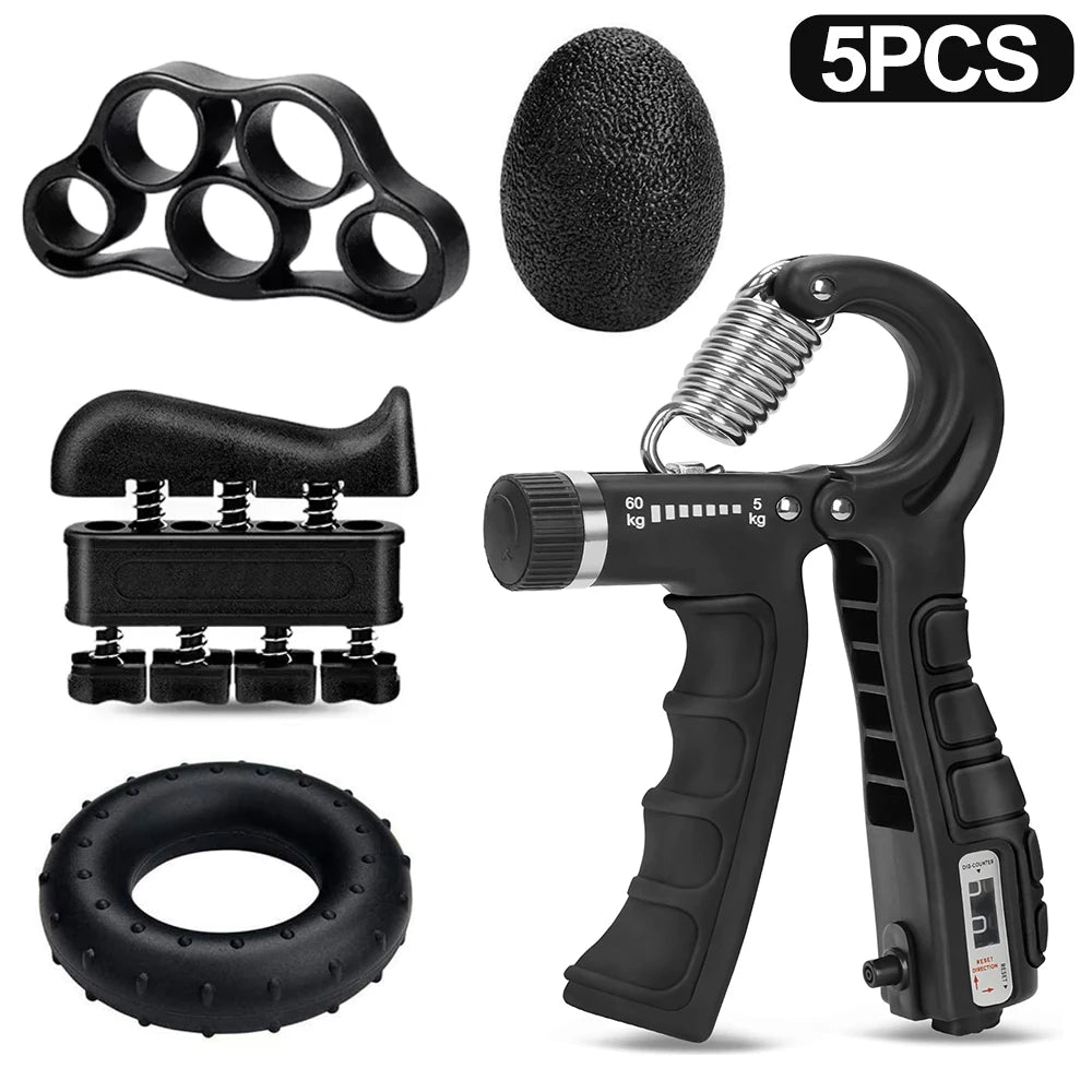 Adjustable Hand Gripper 10–60 kg (22–132 lb) Heavy-Duty Grip Strength Trainer — Wrist & Finger Exerciser with Accessories
