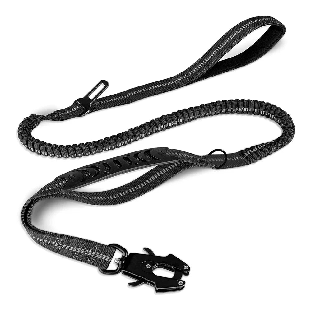 Heavy-Duty Reflective Bungee Dog Leash with Car Seatbelt - No-Pull Tactical Leash for Large Dogs, 47–70 in (120–178 cm)