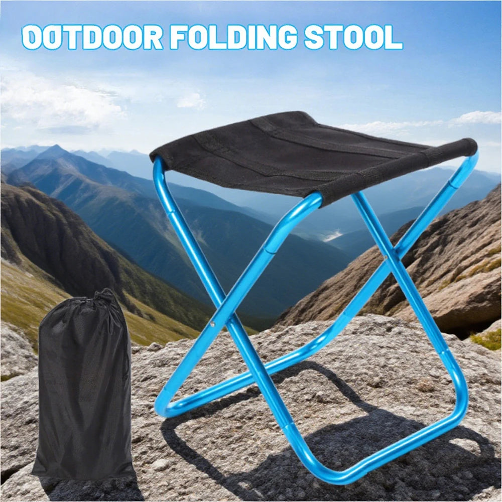Portable Aluminum Folding Camping Stool - Ultralight Mini Fishing Chair with Storage
