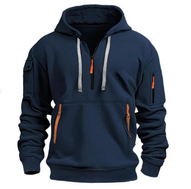 Men's Casual Sports Hoodie – Long-Sleeve Pullover with Sleeve Pocket & Drawstring, Spring/Autumn, Plus Size