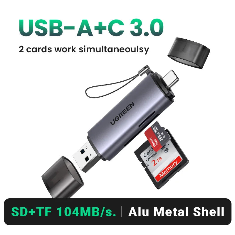 USB 3.0 Card Reader – SD & MicroSD Dual Slot Adapter, USB-A 5Gbps, Simultaneous Read/Write, Up to 2TB