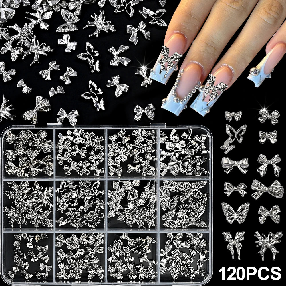 120-Pack Silver 3D Bowknot Nail Charms view 10