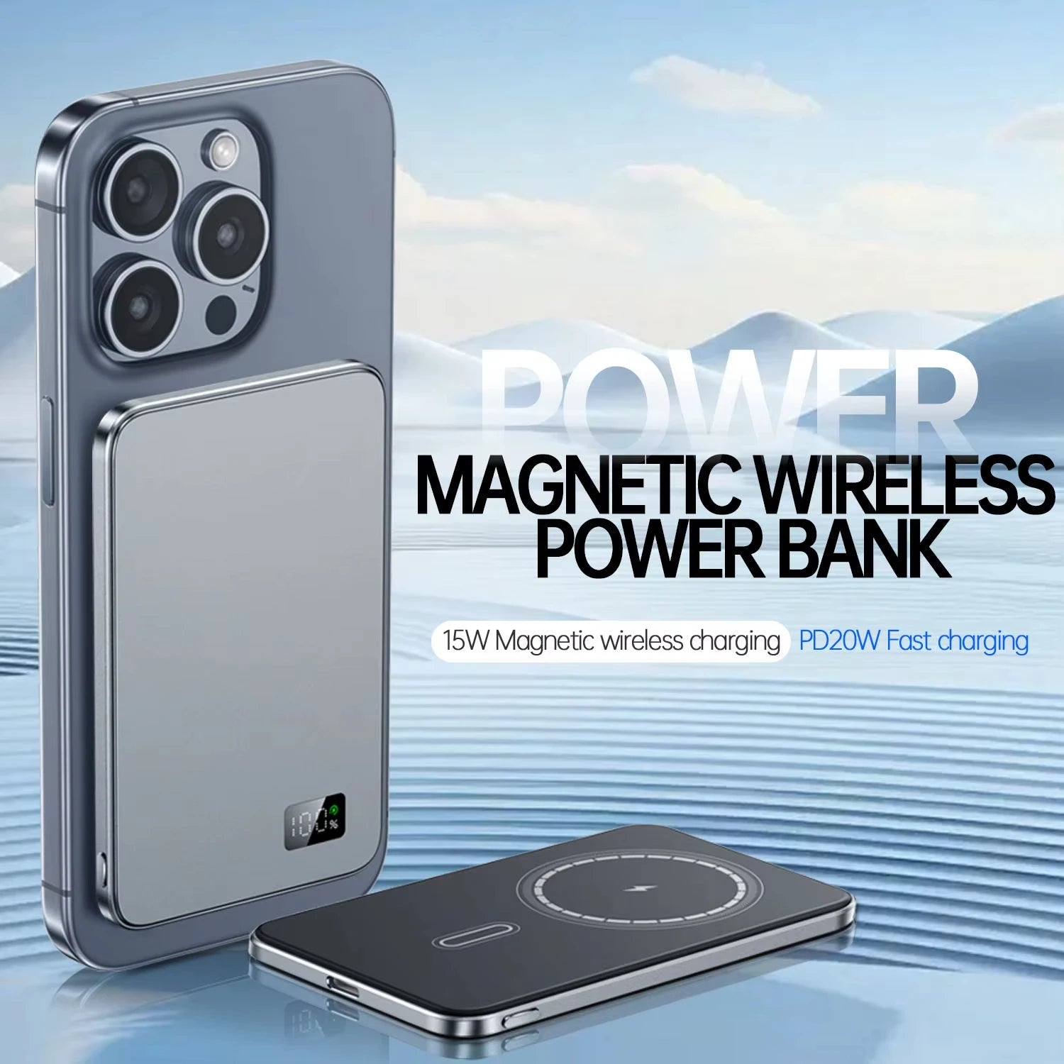 50000mAh Ultra-Thin Magnetic Power Bank – MagSafe Wireless Fast Charging, 120W Portable Charger with LED Display