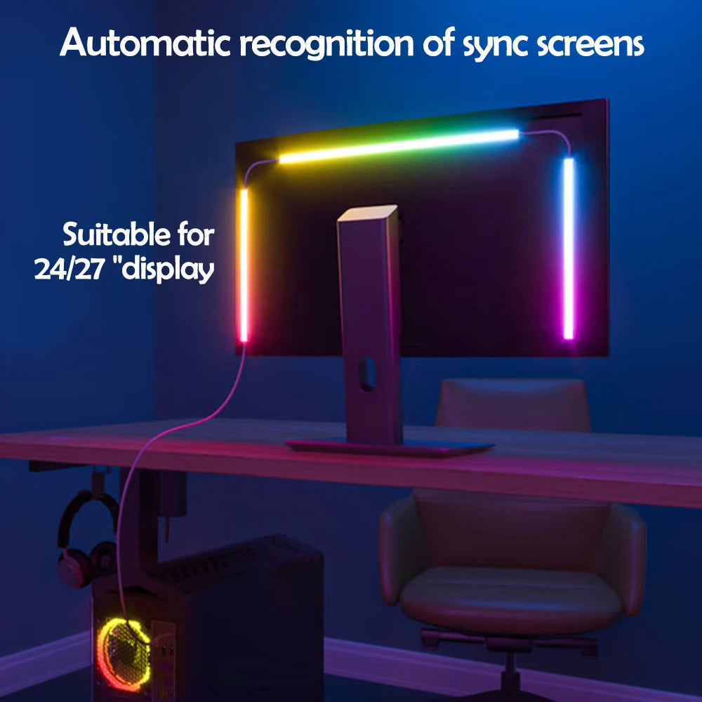 RGB Gaming LED Strip Backlight Smart App-Controlled Screen Sync Ambient Lighting for 24–34 in (61–86 cm) Monitors DIY Color Modes
