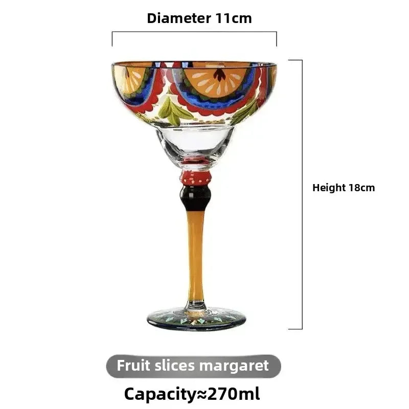 Handmade Colorful Margarita and Champagne Cocktail Glasses Set, Creative Glassware for Home Bar, Weddings and Parties