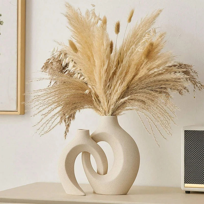European White Ceramic Vase Set - Minimalist Decorative Vases for Living Room, Entryway, TV Console