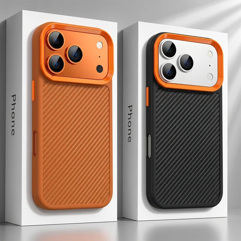 Carbon Fiber Texture Shockproof Phone Case – PC+TPU Half-Wrap Protective Cover for iPhone 12/13/14/15/16/17/18 (Pro, Pro Max, Plus)