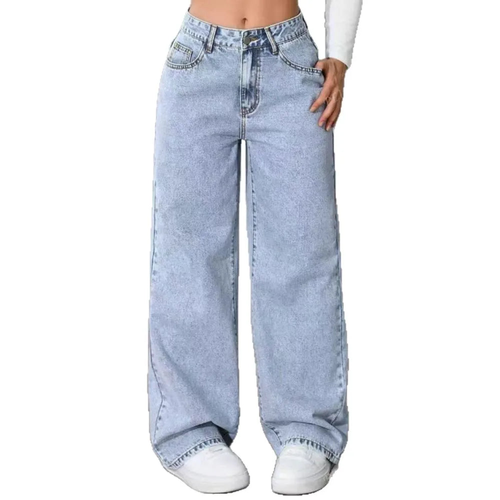 Women's High-Waist Wide-Leg Jeans S-5XL - Plus Size Straight-Leg Loose Casual Pants