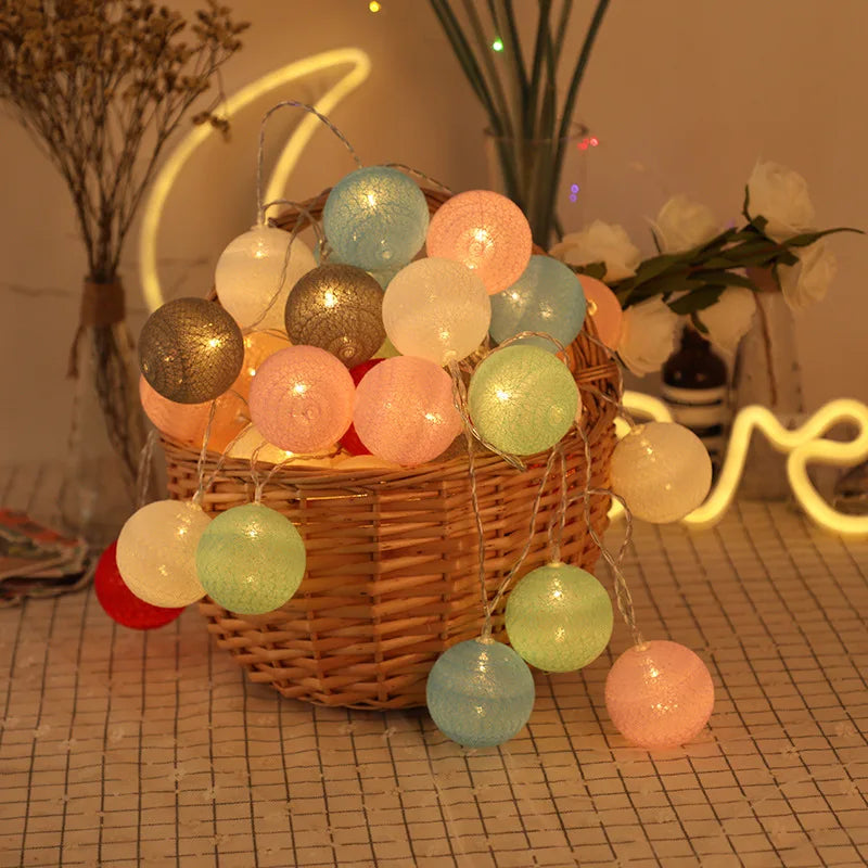 10/20 LED Cotton Ball String Lights - Fairy Garland for Wedding, Party, Garden & Patio (Indoor/Outdoor)
