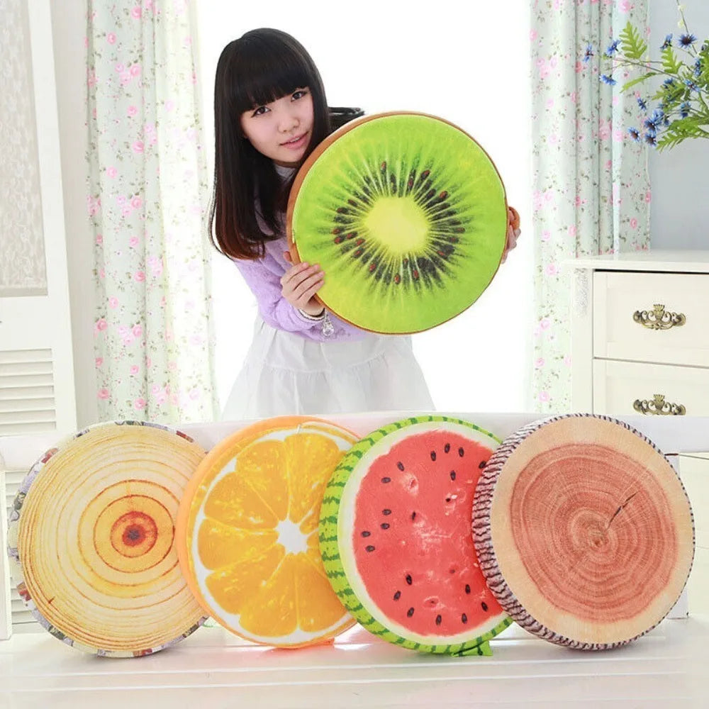 Round Fruit Print Chair Cushion 13 x 13 in (33 x 33 cm) - Memory Foam Seat Pad, Removable Washable Cover for Dining, Garden, Outdoor