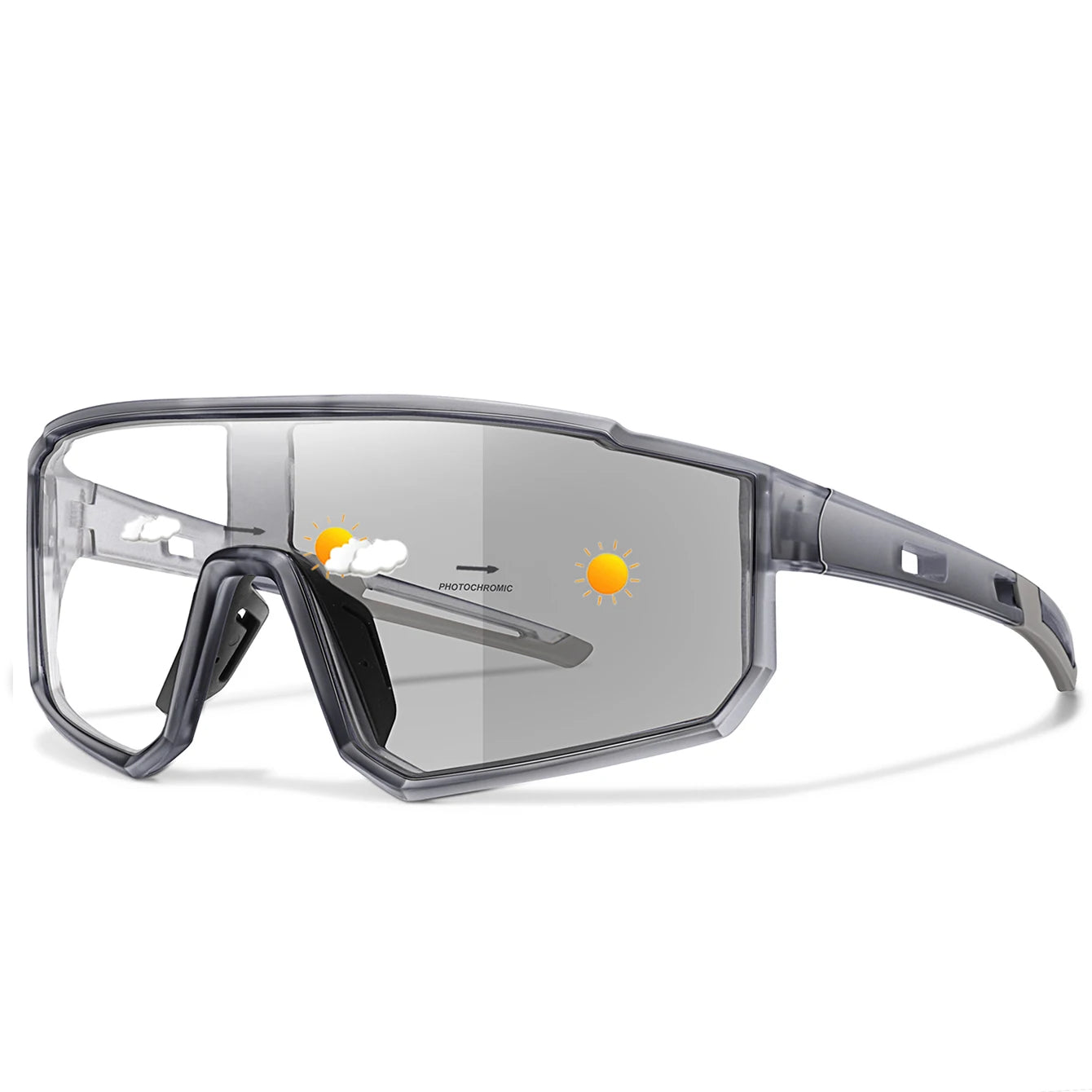 Unisex Photochromic Road Bike Sunglasses - Polycarbonate Lenses, 142 mm (5.6 in) W x 58 mm (2.3 in) H