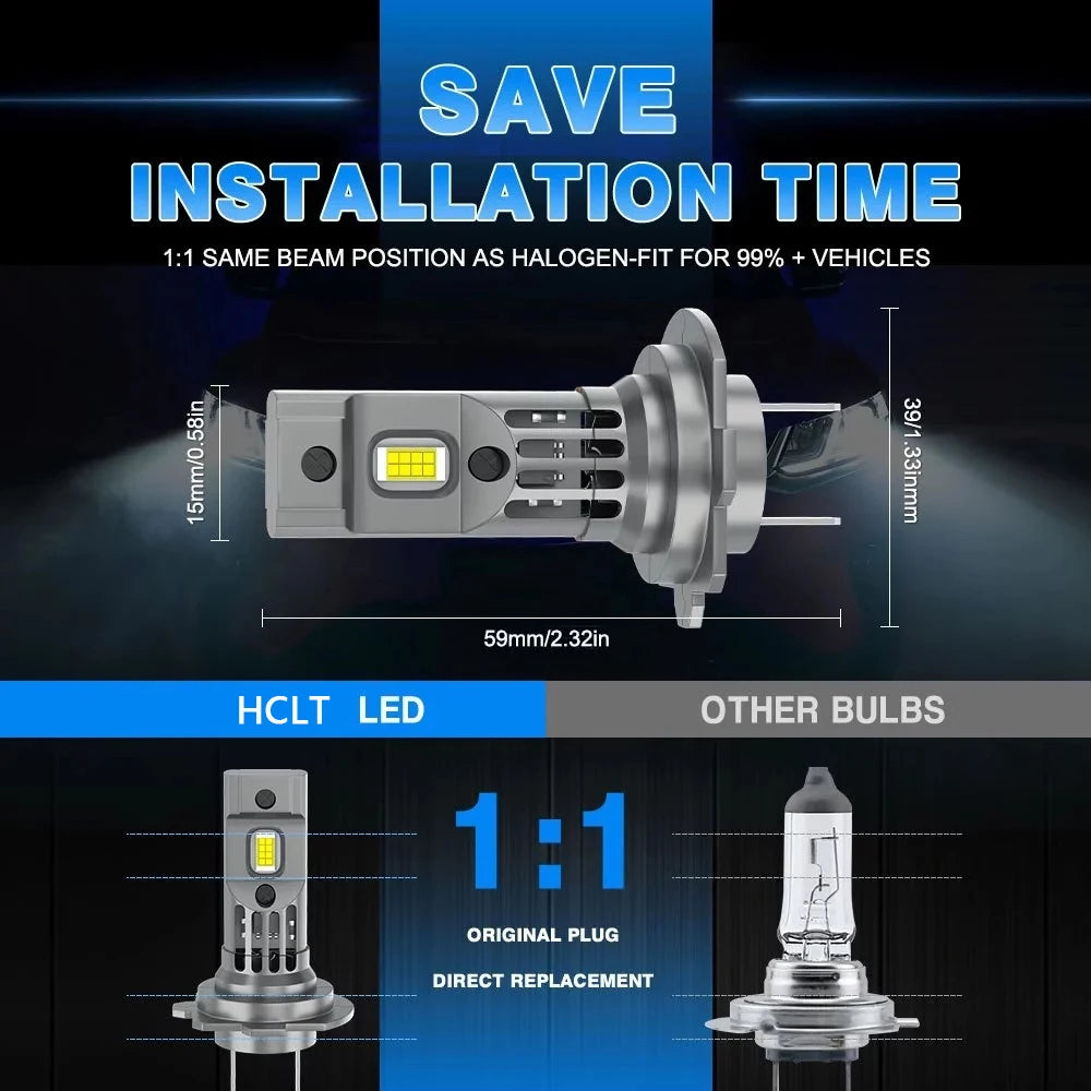 H7 CANBUS LED Headlight Bulbs 6000K White 100W Set IP68 Plug-and-Play Fan-Cooled 12V Compatible