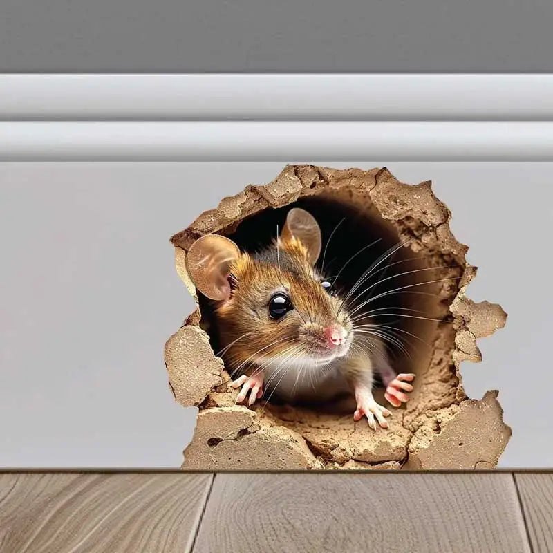 Cute Mouse Hole Wall Decal - Removable Cartoon Mouse Sticker for Living Room & Bedroom Home Decor