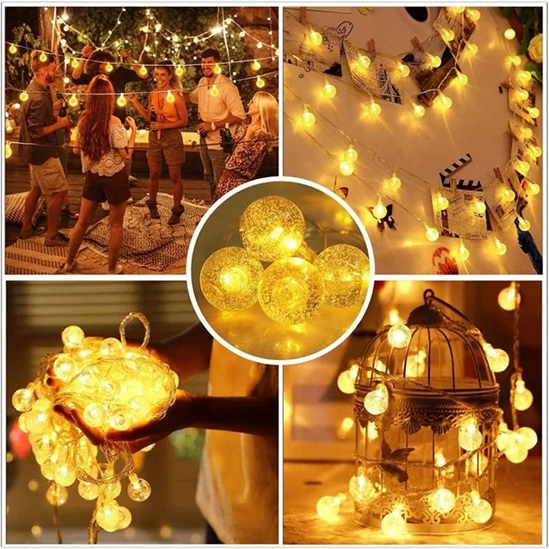 Battery Operated LED Crystal Ball String Lights – 10/20/40/80 LED, 1–10 m (3–33 ft) Fairy Garland for Holiday, Christmas & Home Decor