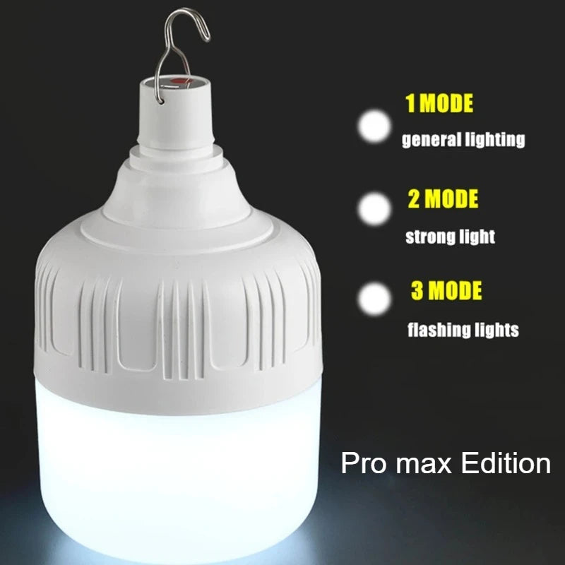 USB Rechargeable High-Power LED Camping Lantern with Hook, Portable Emergency Bulb for BBQ, Tents and Patio