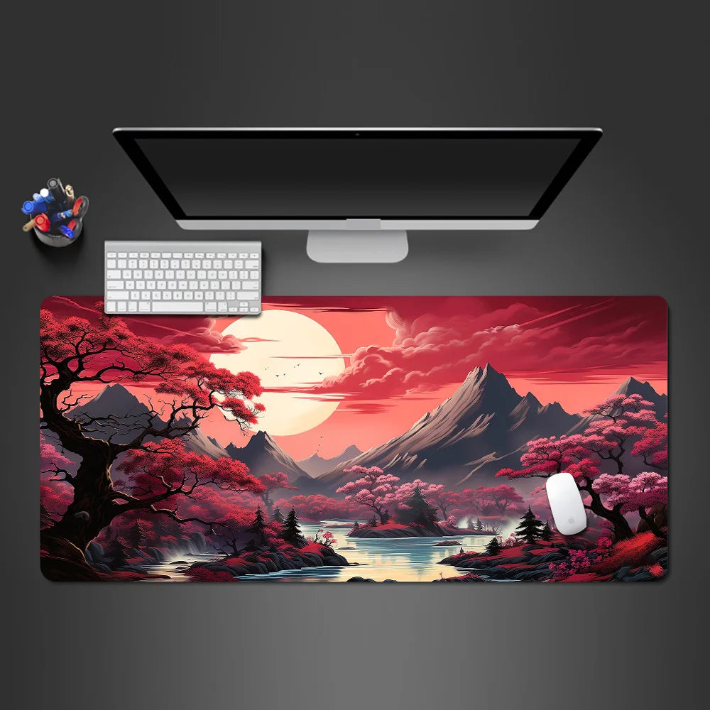 Sakura Cherry Blossom XXL Extended Gaming Desk Mat – 39.4 x 19.7 x 0.12 in (1000 x 500 x 3 mm) Keyboard & Mouse Pad, Non-Slip Stitched Edge