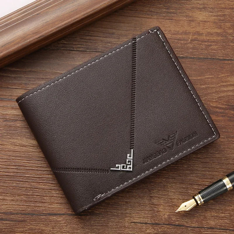 Men's Slim PU Leather Bifold Wallet – Compact Card & ID Holder for Business & Casual
