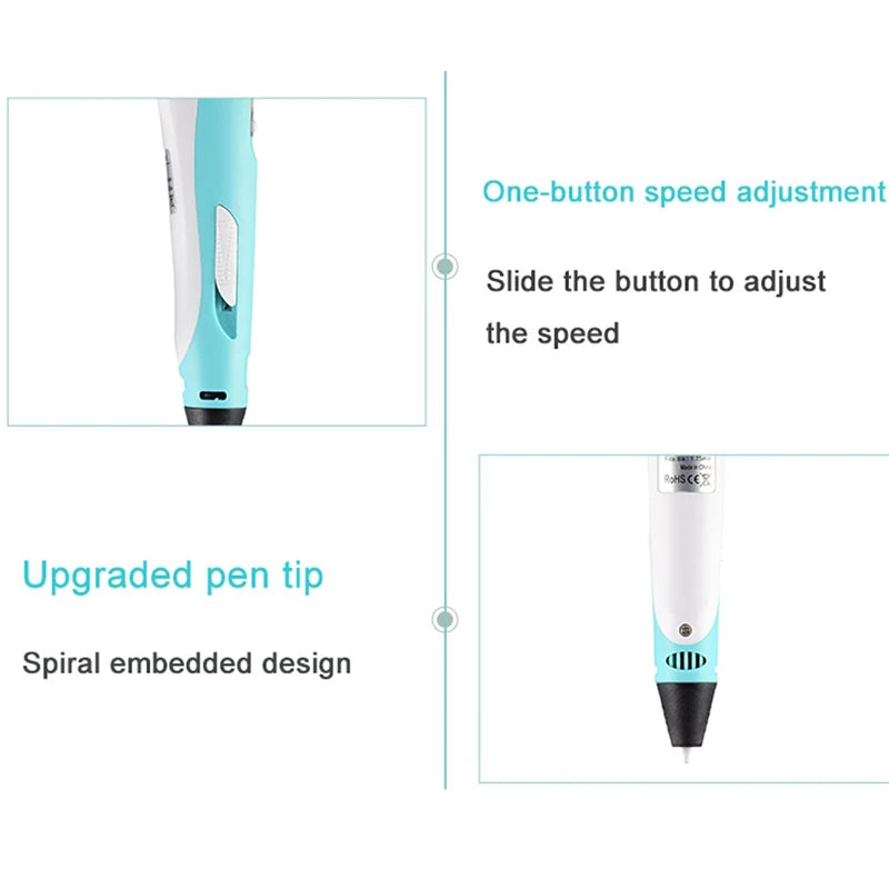 3D Printing Pen with LED Display – PLA 1.75mm Compatible, Adjustable Temp & Speed, USB 5V/2A Kids DIY Art Tool