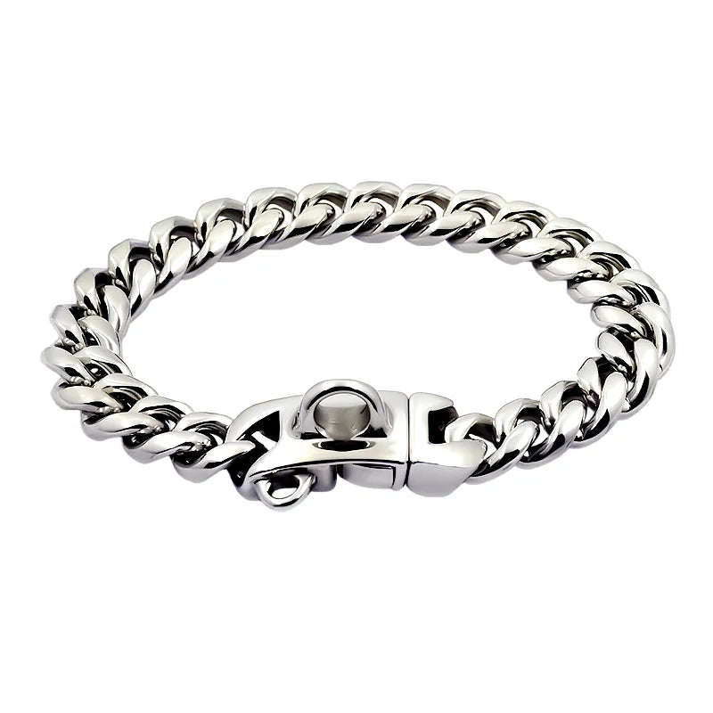 Stainless Steel Dog Collar Cuban Link 14mm Wide Gold & Silver - Durable Pet Collar for Small to Large Dogs