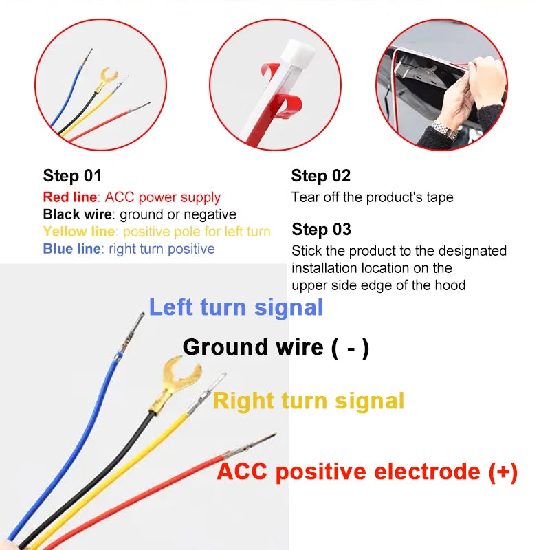 12V RGB LED Hood Strip Daytime Running Lights – APP Controlled Neon Running Lights with Streaming Turn Signal
