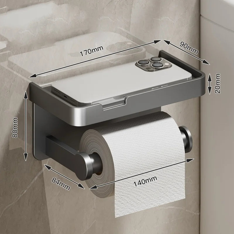 No-Drill Aluminum Toilet Paper Holder – Wall-Mounted Adhesive or Screw Tissue Rack, Rust-Resistant Bathroom Accessory