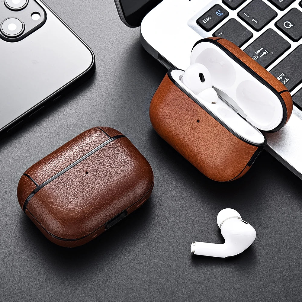 Leather AirPods Case Protective Cover Compatible with AirPods Pro, Pro 2, Pro 3, AirPods 3 & AirPods 4 (USB-C Compatible)