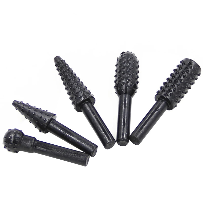 5-Piece Black Wolf Tooth Rotary Burr Set — Woodworking Grinding & Polishing Bits for Rotary Tools