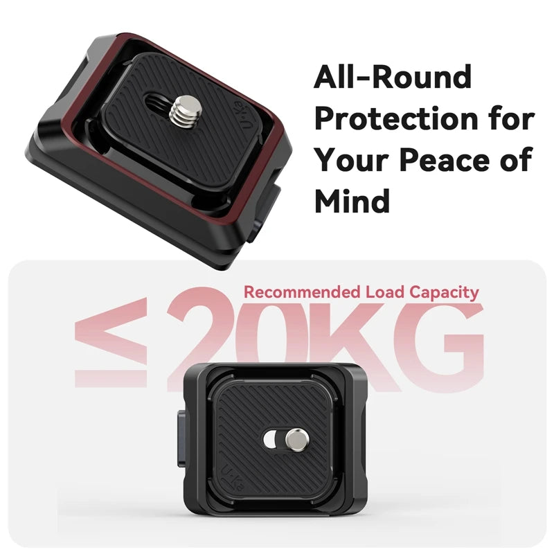 Quick Release Plate and Base Kit for Camera Tripods — 20 kg (44 lb) Load, Compatible with Standard Quick-Release Plates