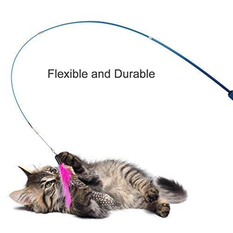 Telescopic Cat Teaser Wand 3-Section 15–38 in (38–97 cm) with 5 Feather Refills – Interactive Kitten Toy