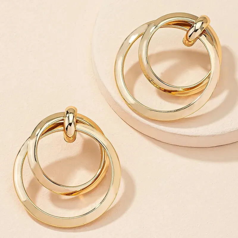 Gold Twisted Oversized Hoop Earrings - Geometric Statement Drop Earrings for Women, Party & Night Out